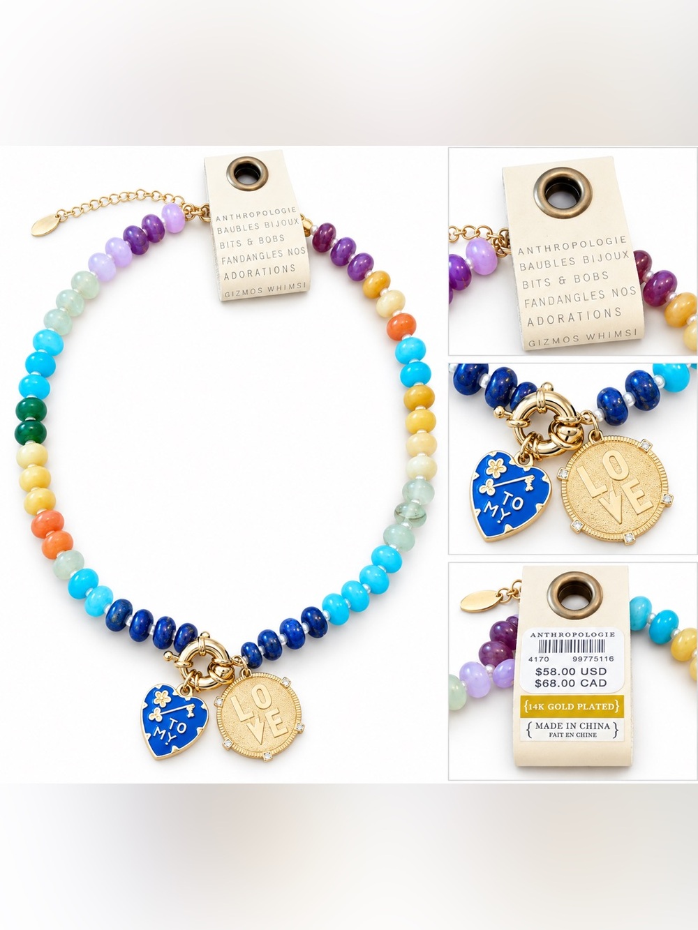 Anthropologie LOVE HEART charm necklace